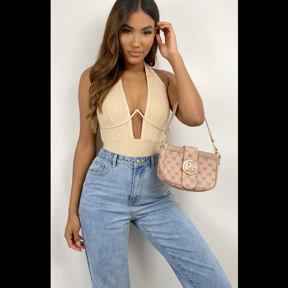 Bandage Rib V-wire Halterneck Bodysuit - Picture 2 of 5